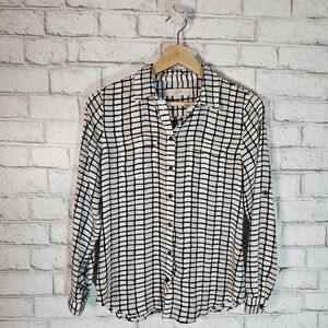 LOFT Woven Ladder Print Button-Up Shirt, XSP